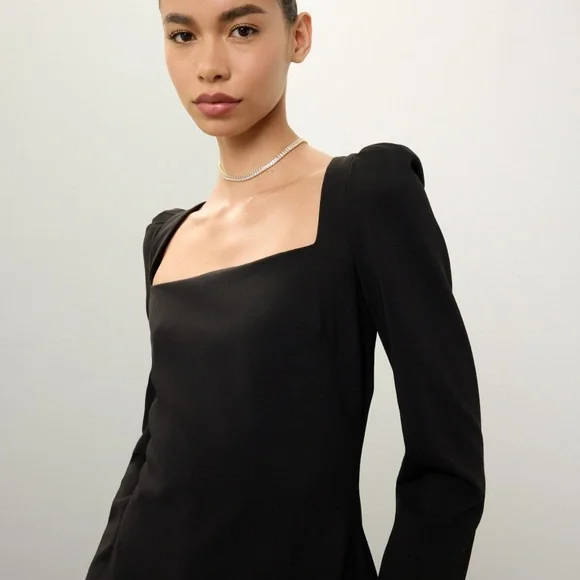 Badgley Mischka Black Puff Long Sleeve Square Neck Maxi Dress - Picture 3 of 9